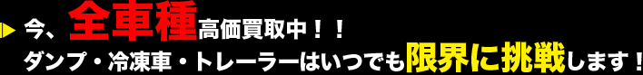 今、超高価買取車両！ダンプ・冷凍車・トレーラーはいつでも限界に挑戦します！